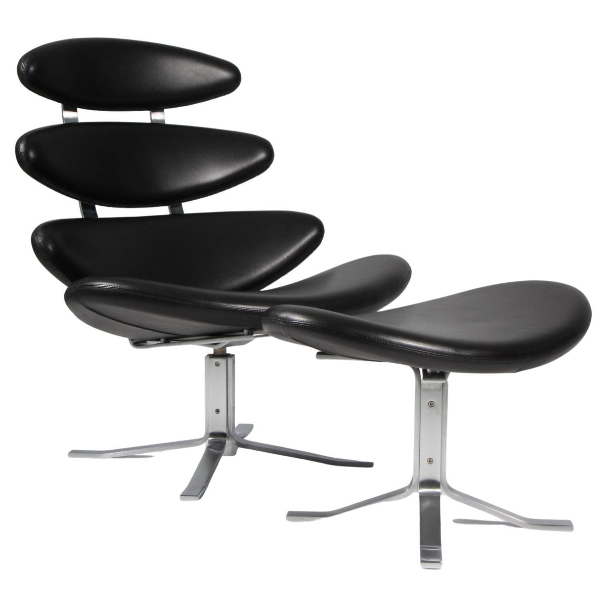 EJ-5 Corona Lounge Chair and Ottoman by Erik Jørgensen for Poul M. Volther, Set of 2