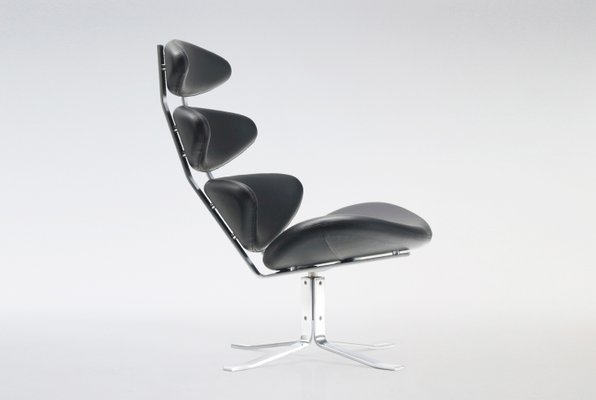 EJ5 Corona Lounge Chair in Steel and Black Leather by Poul M. Volther for Erik Jørgensen Møbelfabrik, 1960s-RTX-2034632