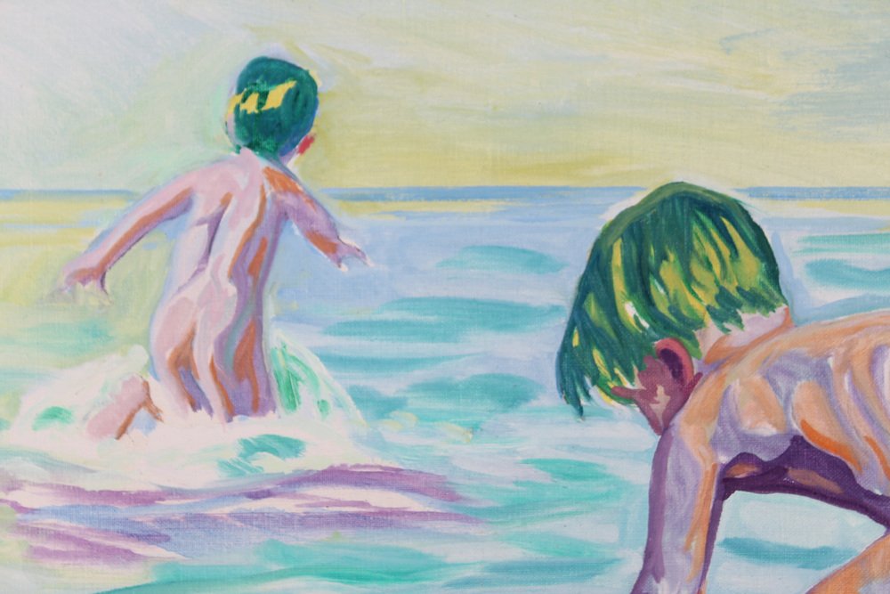 Ejnar R. Kragh, Children Bathing at the Beach, 1960s, Oil on Canvas, Framed