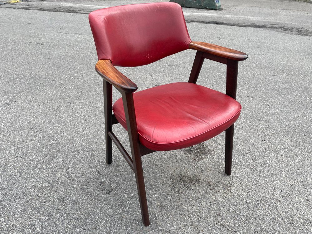 Elbow Armchair in Original Red Leather by Erik Kirkegaard for Hong Möbelfabrik, 1965