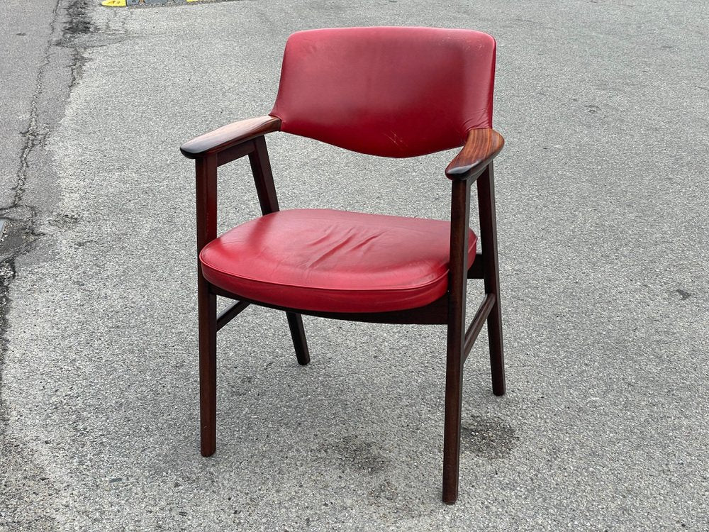 Elbow Armchair in Original Red Leather by Erik Kirkegaard for Hong Möbelfabrik, 1965