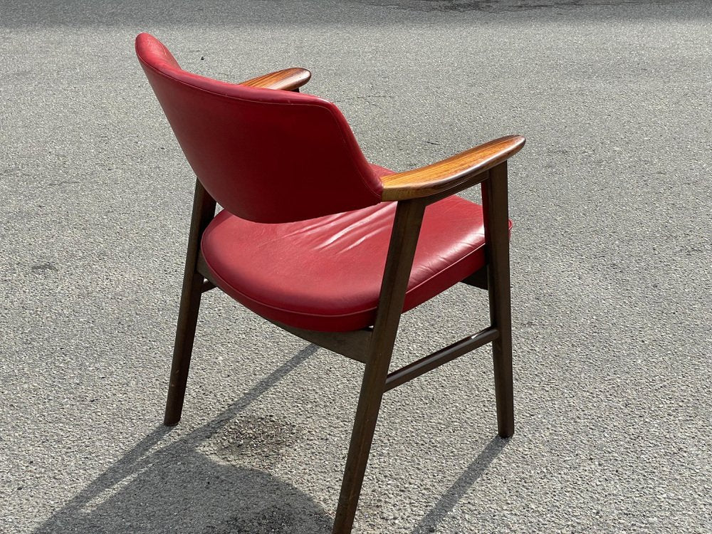 Elbow Armchair in Original Red Leather by Erik Kirkegaard for Hong Möbelfabrik, 1965