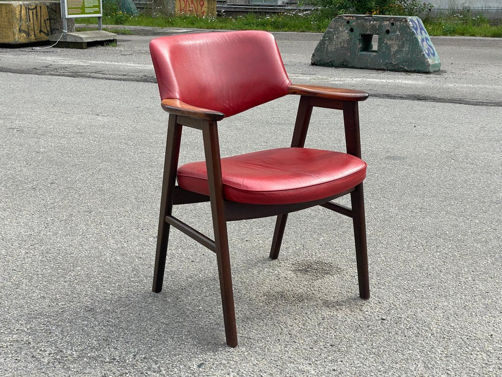 Elbow Armchair in Original Red Leather by Erik Kirkegaard for Hong Möbelfabrik, 1965