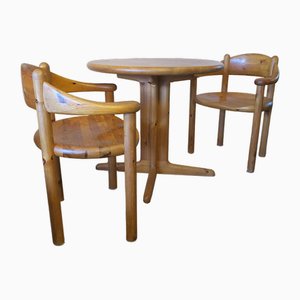 Elbow Chairs and Side Table in Patinated Pine by Rainer Daumiller for Hirtshals Sawmill, 1960s, Set of 3-ED-1770908