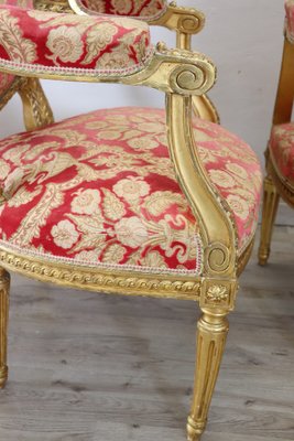 Elegant Living Room Set in Gilded Wood, 1920s, Set of 5-DCO-1273854