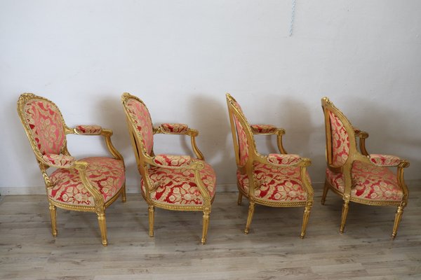 Elegant Living Room Set in Gilded Wood, 1920s, Set of 5-DCO-1273854