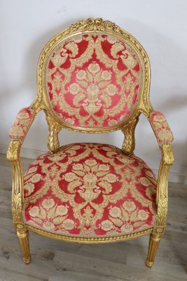 Elegant Living Room Set in Gilded Wood, 1920s, Set of 5-DCO-1273854