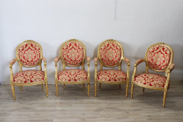 Elegant Living Room Set in Gilded Wood, 1920s, Set of 5-DCO-1273854