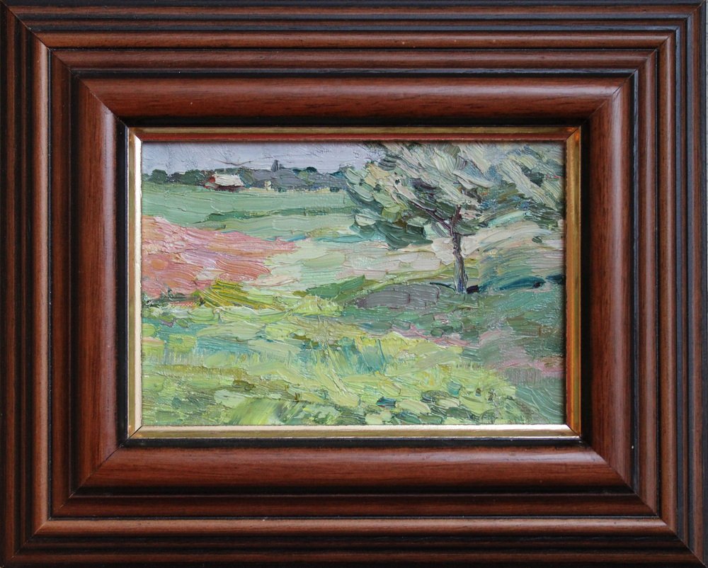 Elena Jantschak, Landscape with Tree, 1961, Oil on Cardboard, Framed