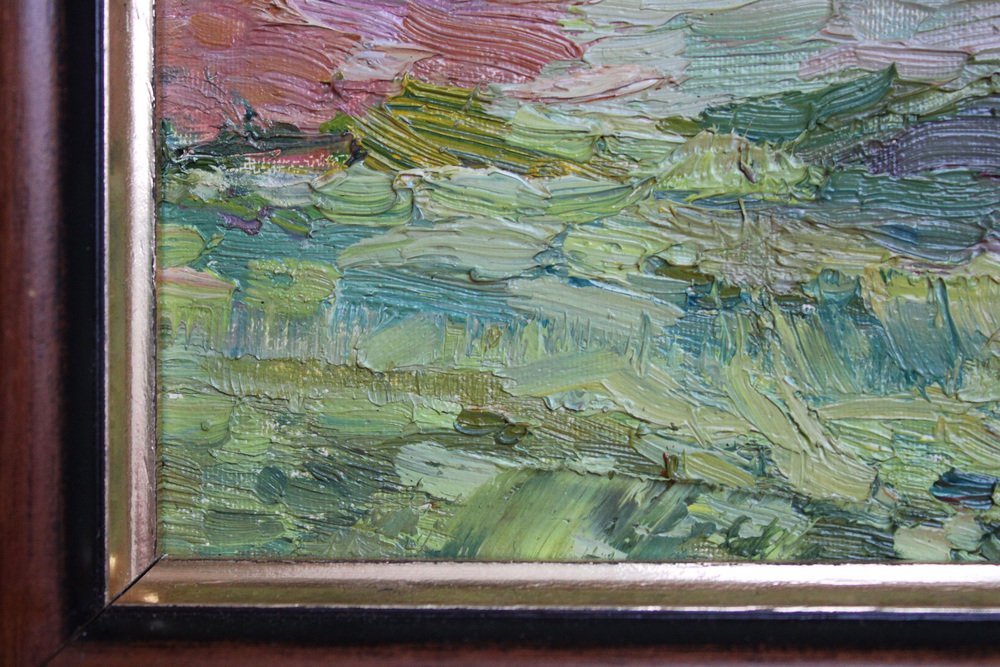 Elena Jantschak, Landscape with Tree, 1961, Oil on Cardboard, Framed