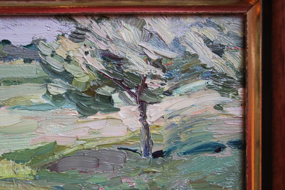 Elena Jantschak, Landscape with Tree, 1961, Oil on Cardboard, Framed