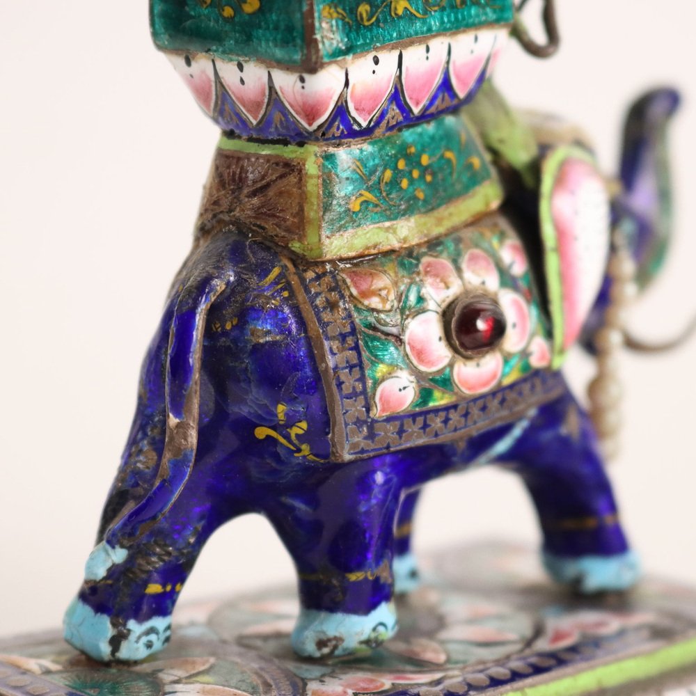 Elephant Figurine with Enameled Silver Beads, Early 20th Century