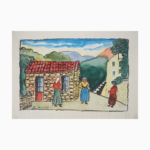 Elisée Maclet, Bretonnes à l'Entrée du Village, Watercolor, Early 20th Century-KHH-1387658