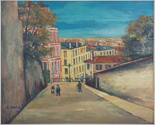 Elisée Maclet, In the Streets of Montmartre, Oil on Panel, Framed-KHH-1207257