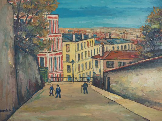 Elisée Maclet, In the Streets of Montmartre, Oil on Panel, Framed-KHH-1207257