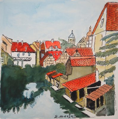 Elisée Maclet: La Petite France in Strasbourg, 20th Century, Watercolor-KHH-1425963