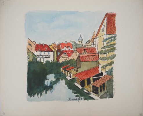 Elisée Maclet: La Petite France in Strasbourg, 20th Century, Watercolor-KHH-1425963