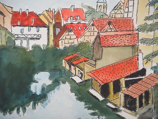 Elisée Maclet: La Petite France in Strasbourg, 20th Century, Watercolor-KHH-1425963