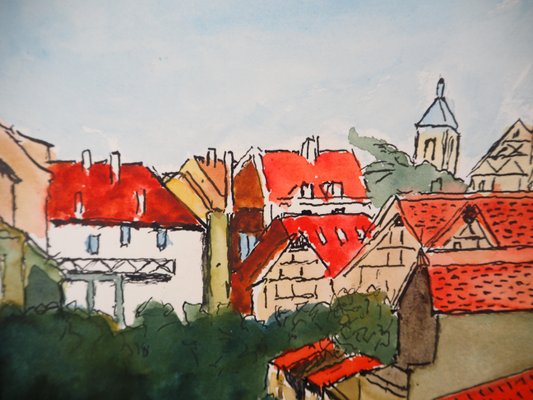 Elisée Maclet: La Petite France in Strasbourg, 20th Century, Watercolor-KHH-1425963