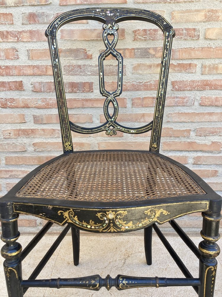 Elizabethan Chairs in Lacquered Black, 1840, Set of 2