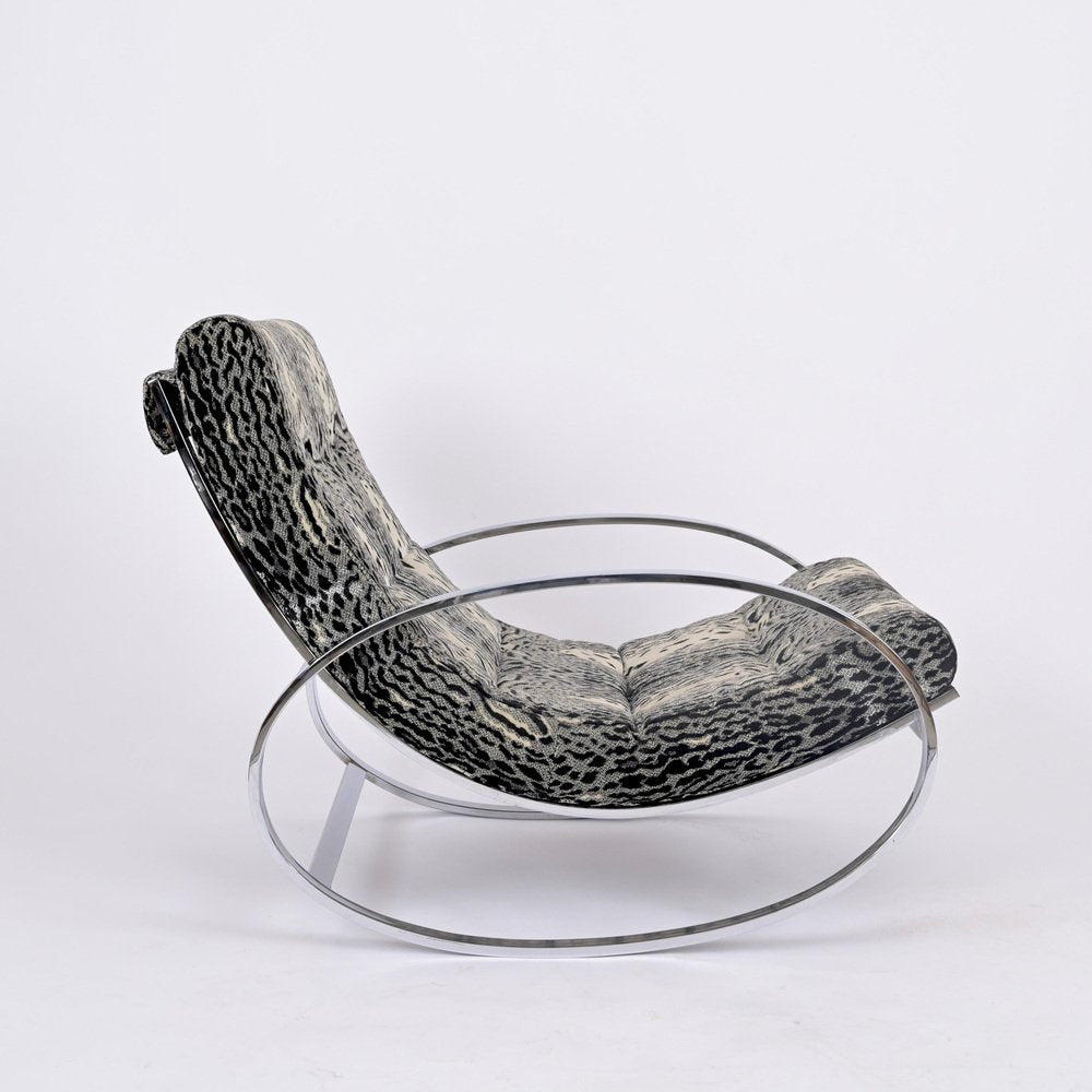 Ellipse Lounge Chair in Chrome and Velvet from Renato Zevi, Selig, Italy, 1970s