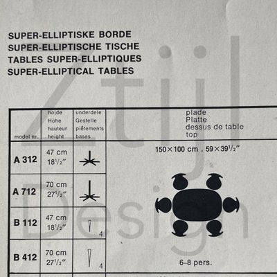 Elliptical Dining Table by Piet Hein and Bruno Mathsson for Fritz Hansen, 1970s-ZT-1431393