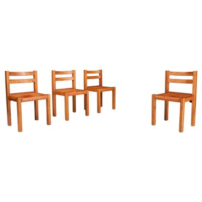 Elm and Cognac Leather Dining Room Chairs, Italy, 1950s, Set of 4-TRW-1797132