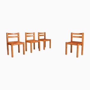 Elm and Cognac Leather Dining Room Chairs, Italy, 1950s, Set of 4-TRW-1797132