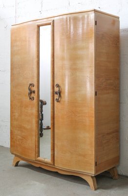 Elm Armoire with Full Length Mirror, France, 1940s-RIU-1047616