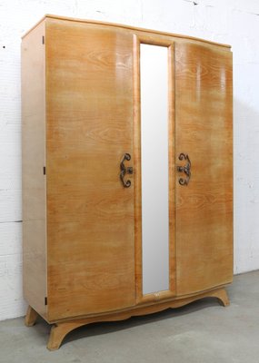 Elm Armoire with Full Length Mirror, France, 1940s-RIU-1047616