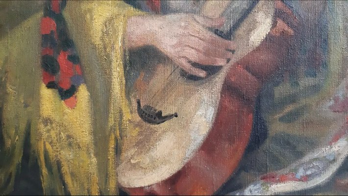 Elza Latina, Young Girl with a Guitar, 1920s, Oil on Canvas-QOR-2017372