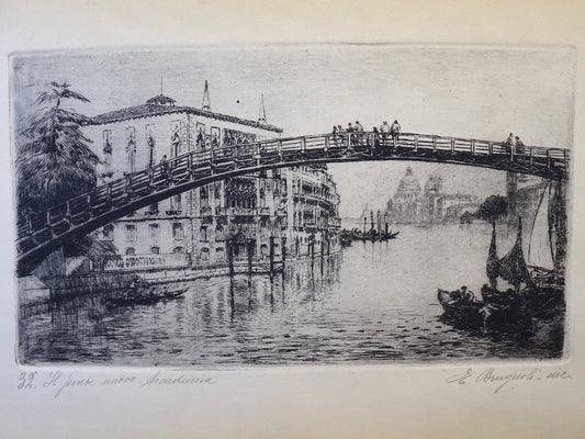 Emanuele Brugnoli, The New Accademia Bridge, 1920s, Engraving