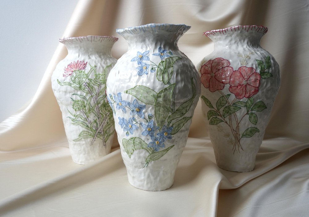 Emboridery Vases by Caroline Harrius, Set of 3