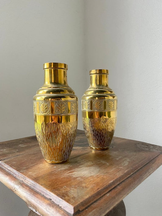 Embossed Brass Vases, 1960s, Set of 2