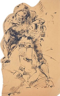 Embracing - Original Pen Drawing on Paper by Paul Garin - 1950s 1950s-ZCI-758592