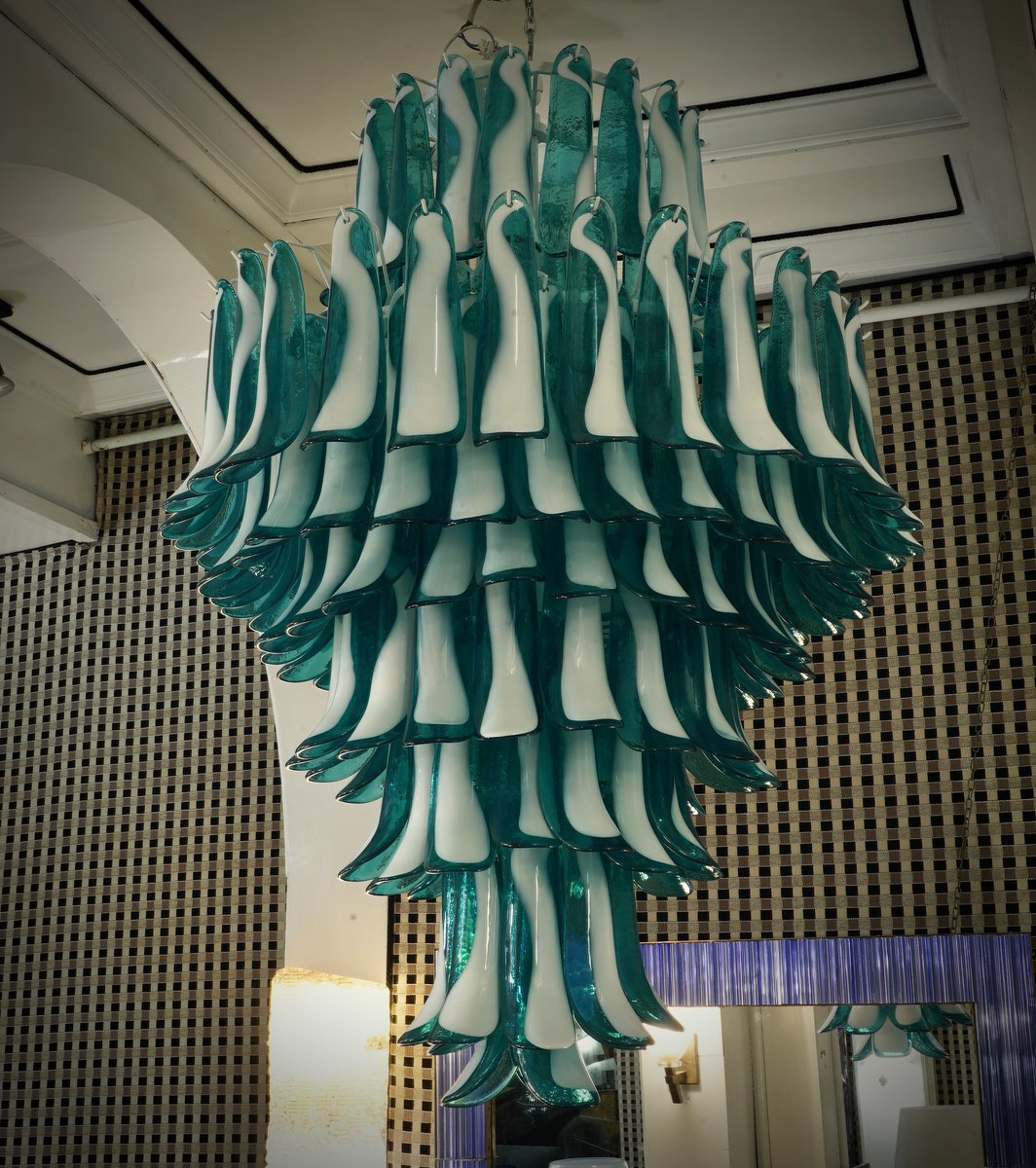 Emerald Colored Chandelier in the Style of Gruppo Luce for La Murrina, 1970s