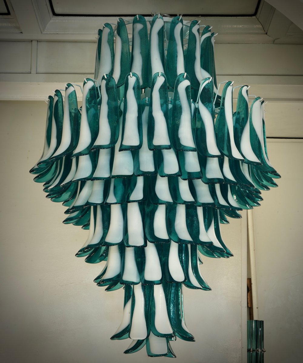 Emerald Colored Chandelier in the Style of Gruppo Luce for La Murrina, 1970s