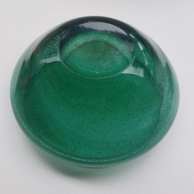 Emerald-Colored Glass Bowl with Bubble Inclusions-QDP-1264691