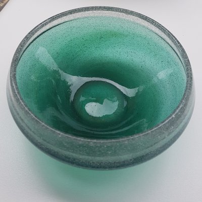 Emerald-Colored Glass Bowl with Bubble Inclusions-QDP-1264691