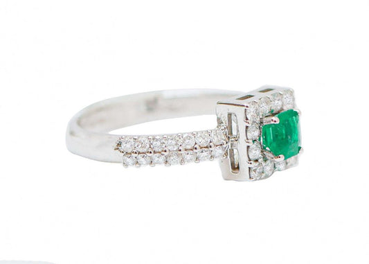 Emerald, Diamonds and 18 Karat White Gold Ring