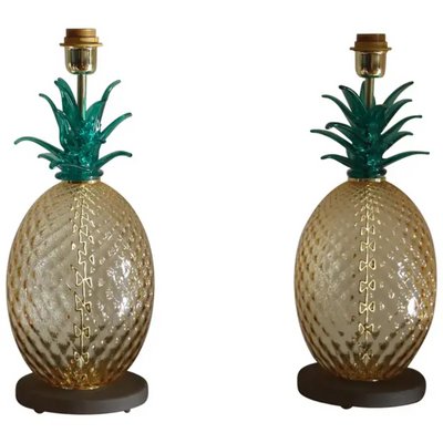 Emerald Green and Amber Murano Glass Lamps, 2000, Set of 2-YF-1725015