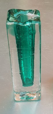 Emerald Green and Clear Glass Block Vase and Candle Holder, 1970s, Set of 2-QDP-1015080