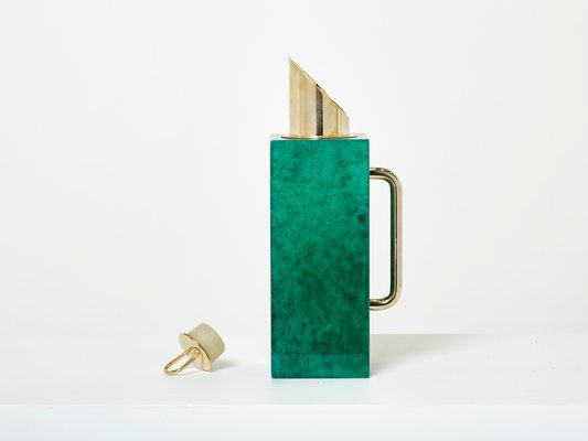 Emerald Green Goatskin & Brass Thermos Carafe by Aldo Tura, 1960-YJA-1393910