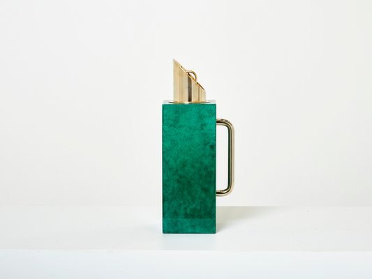 Emerald Green Goatskin & Brass Thermos Carafe by Aldo Tura, 1960-YJA-1393910