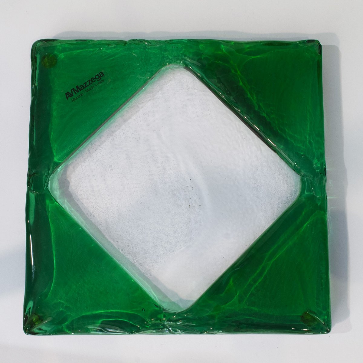 Emerald Green Murano Glass Ashtray from Mazzega, 1980s