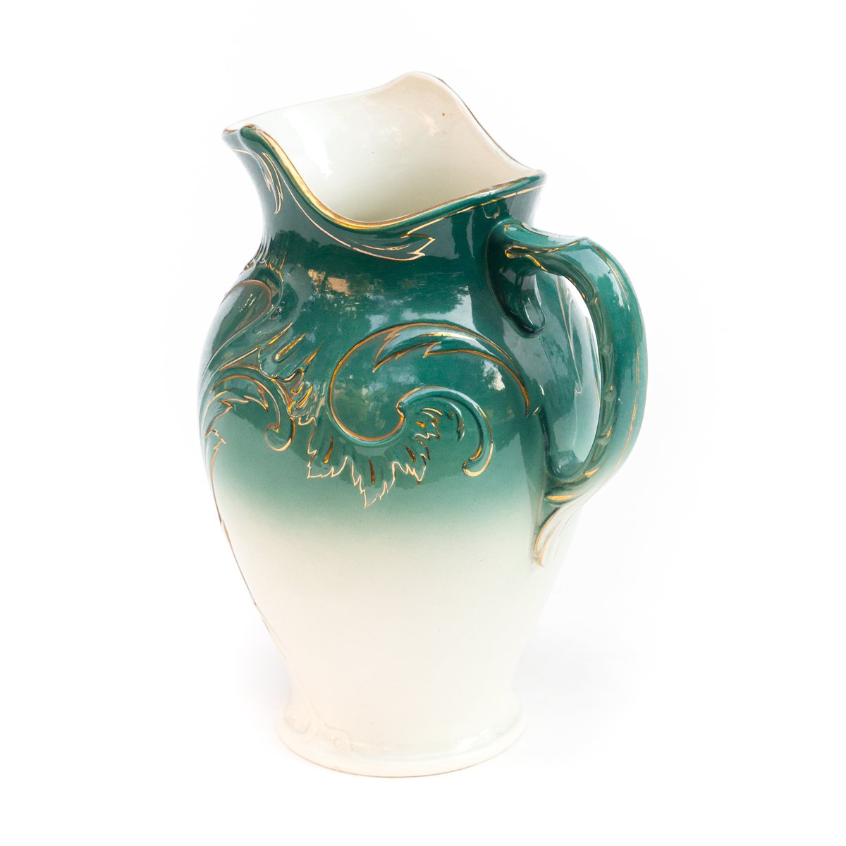 Emerald Green & White Jug with Rocaille Ornament