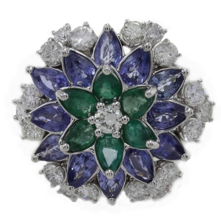 Emerald, Sapphire, Diamond & Gold Daisy Ring