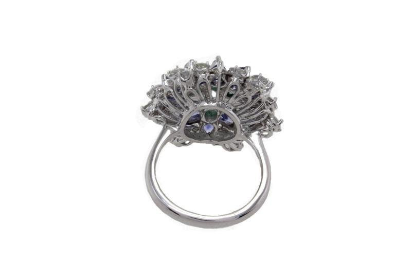 Emerald, Sapphire, Diamond & Gold Daisy Ring