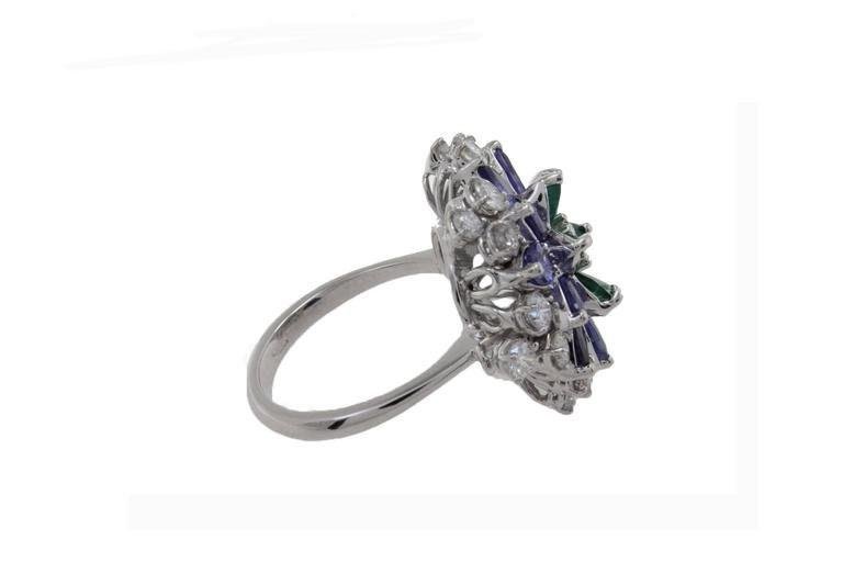 Emerald, Sapphire, Diamond & Gold Daisy Ring