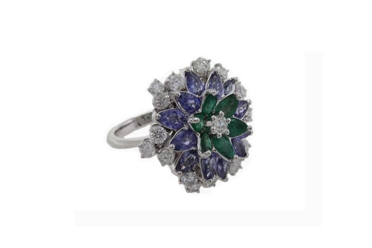 Emerald, Sapphire, Diamond & Gold Daisy Ring